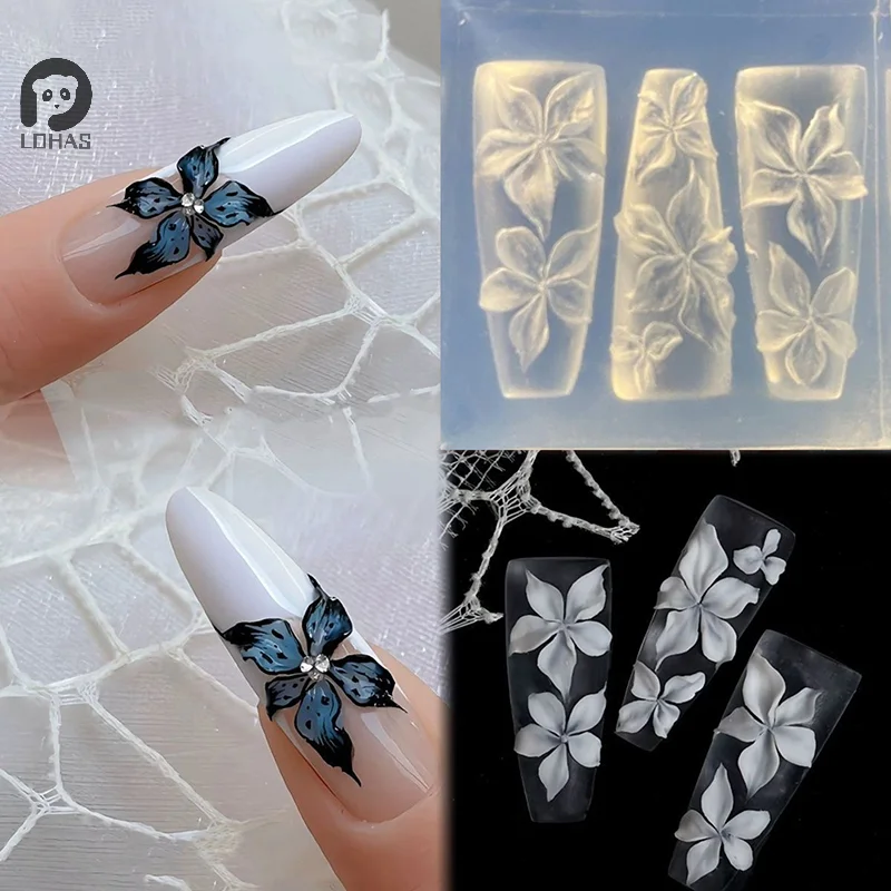 1 Uds. Molde para decoración de uñas, tallado 3D, flor de lirio curvada, decoraciones artísticas para uñas transparentes, plantilla de silicona DIY