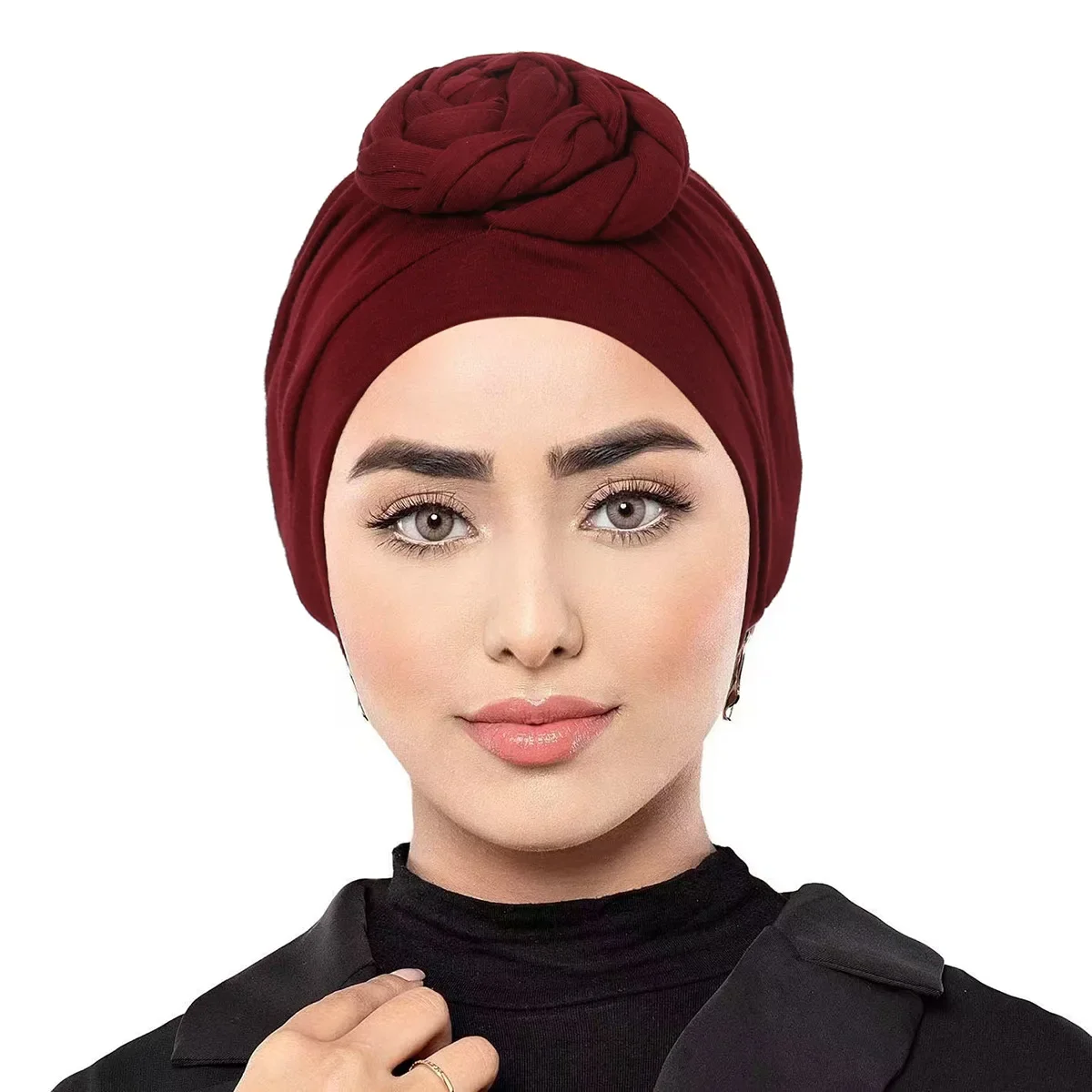 

Women Muslim Hijab Hat Knotted Turban Bonnet Beanies Hair Loss Headscarf Head Wrap Chemo Cap Bandanas Headband Turbante Mujer