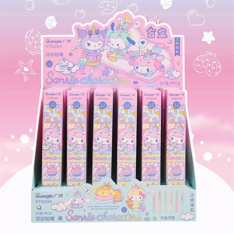 24 pcs/lot Sanrio Kuromi Melody Cinnamoroll Mechanical Pencil Cute 0.5MM Drawing Writing Automatic Pen School Office Supplies