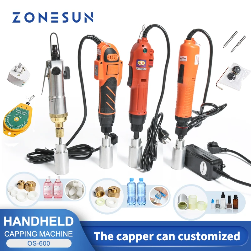 

ZONESUN Manual Flat Cap Screwing Machine Set Electric Plastic Bottle With Security Ring Capper Portable Wearable Lid Tightener