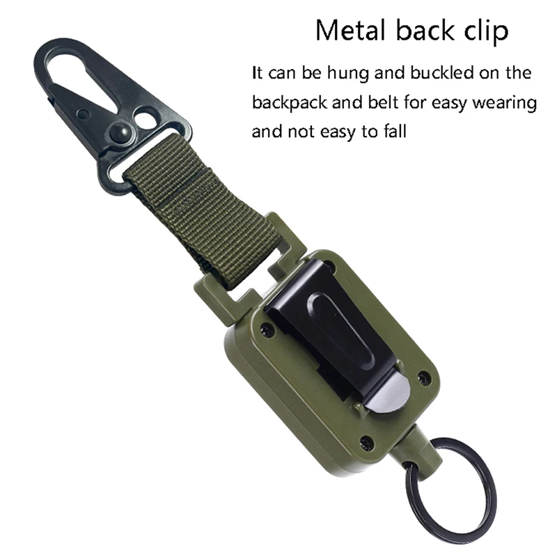 Outdoor Automatic Retractable Wire Rope Luya Tactical Keychain Clip Pull Recoil Sporty Key Ring Anti Lost ID Card Holder