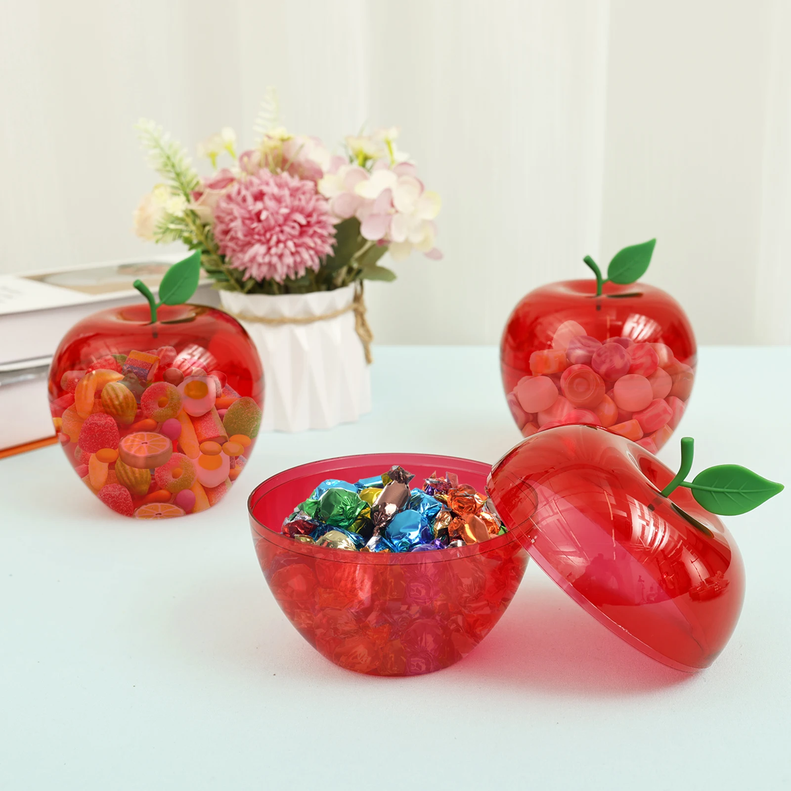 12 Stück Kunststoff-Süßigkeitsbehälter, lebendige süße Süßigkeitenbox, halbtransparenter Toffee-Behälter mit Deckel, leicht zugängliches Kekse-Glas für