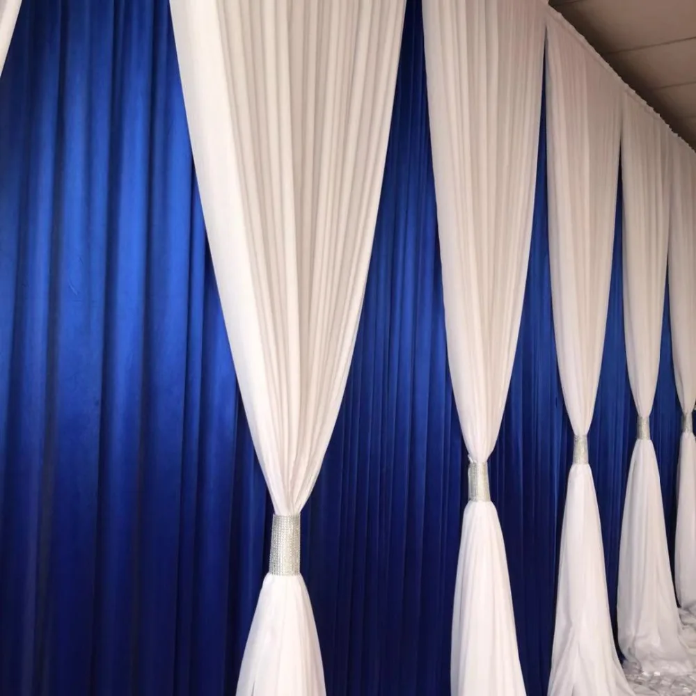 Royal Blue Ice Silk Backdrop Wedding Decoration Curtain with Chiffon Valance