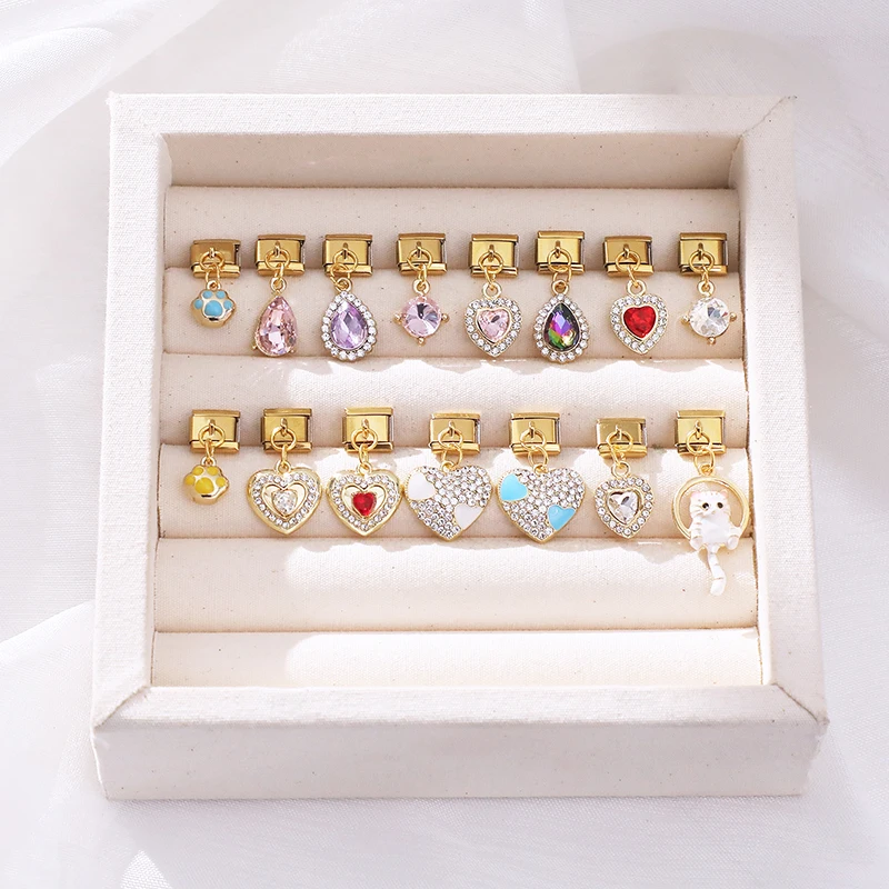 Y2K زهرة القلب باو القط الذهبي قلادة الإيطالية سحر ربط صالح 9 مللي متر سوار الفولاذ المقاوم للصدأ النساء الرجال DIY بها بنفسك صنع هدية #2