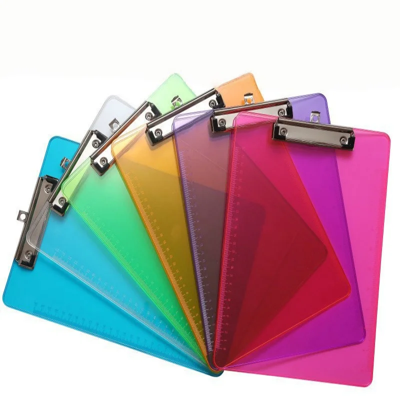 

A4 Clear Colored Plastic Scale Clipboard Student Writing Board Artist Paint Pad Copying Plate Office School Folder Clip Mat Gift