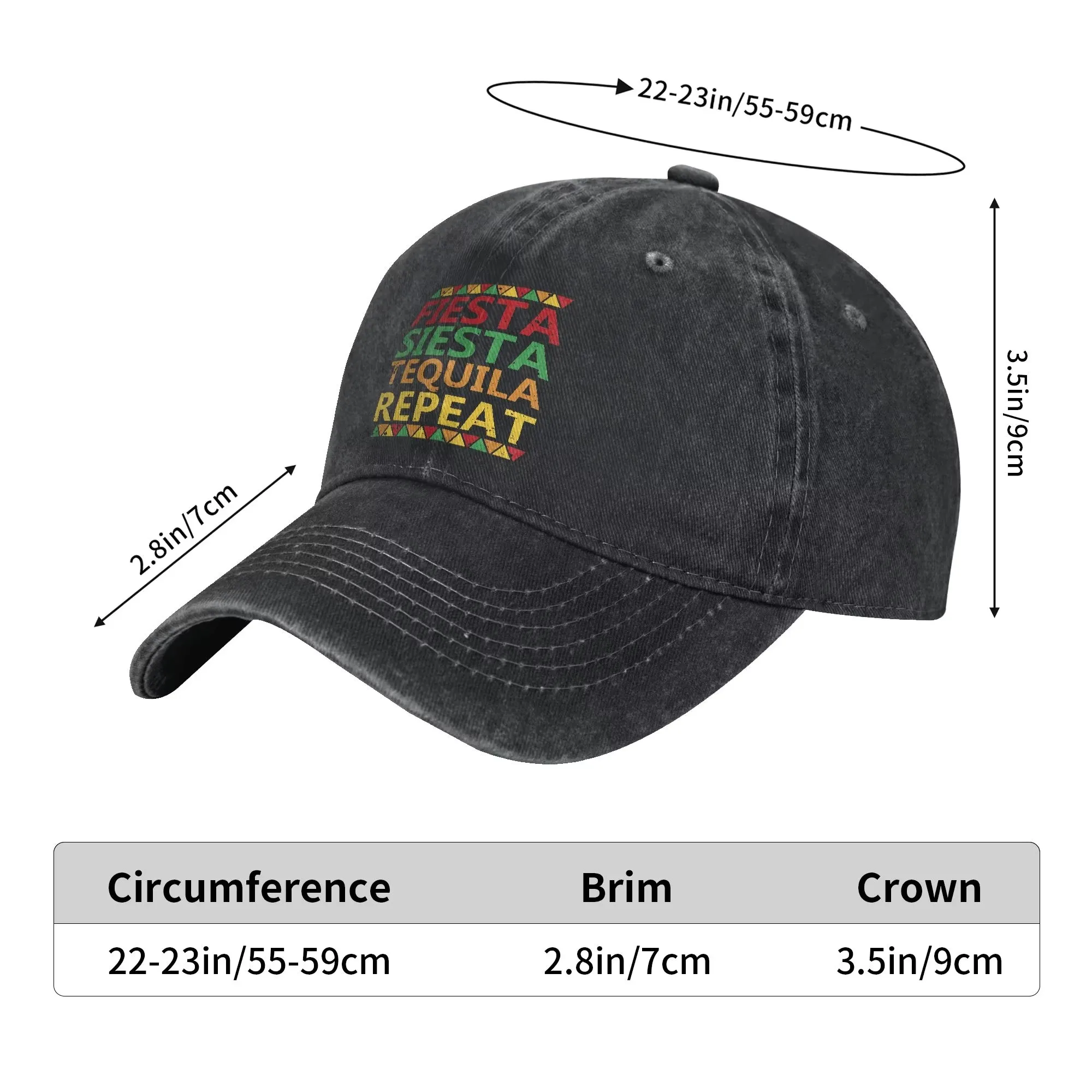 Fiesta Siesta Tequila Repeat Cotton Baseball Cap Unisex Sunscreen Casual Hat
