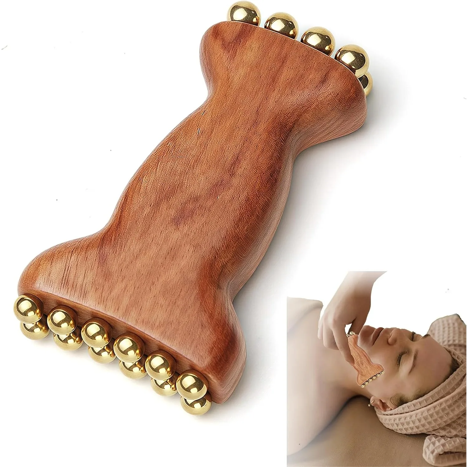 Brass Facial Contour Roller Solid Metal Skincare Tool for Lifting,Firming & Glow 20-Bead Brass Face Roller for Jawline Neck Care