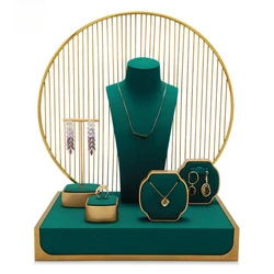 Green microfiber metal jewelry display rack jewelry necklace ring earrings bracelet live broadcast display props