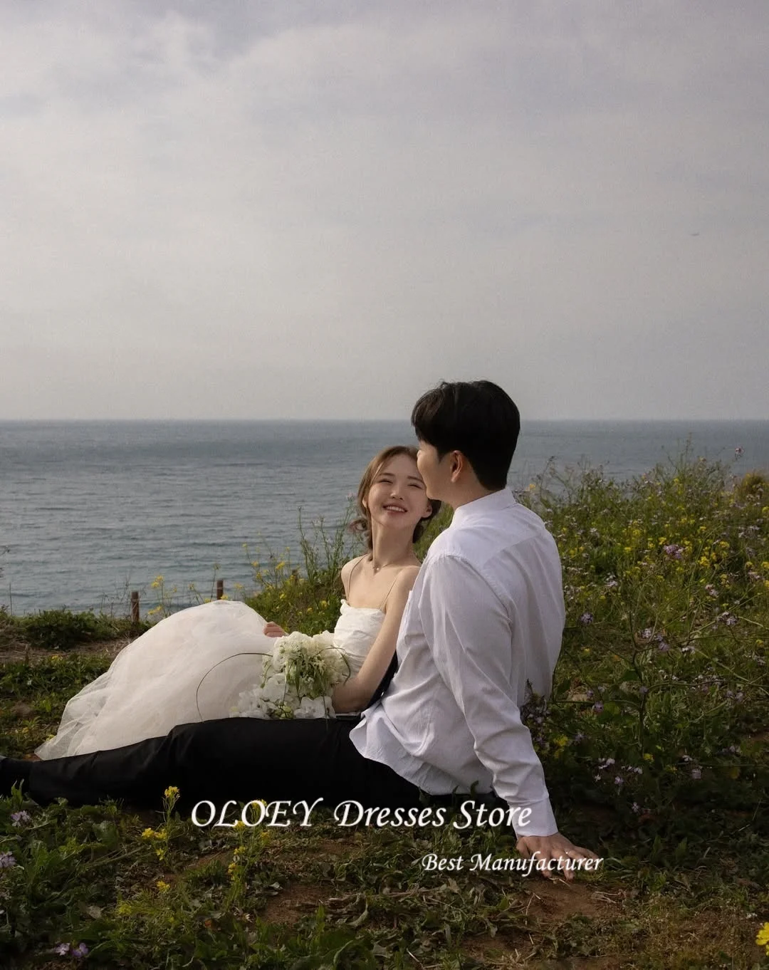 OLOEY New Simple Tulle Tiered 2PCS Korea Wedding Dresses Sleeveless Photoshoot Floor Length Corset Bridal Gowns Customised 2025