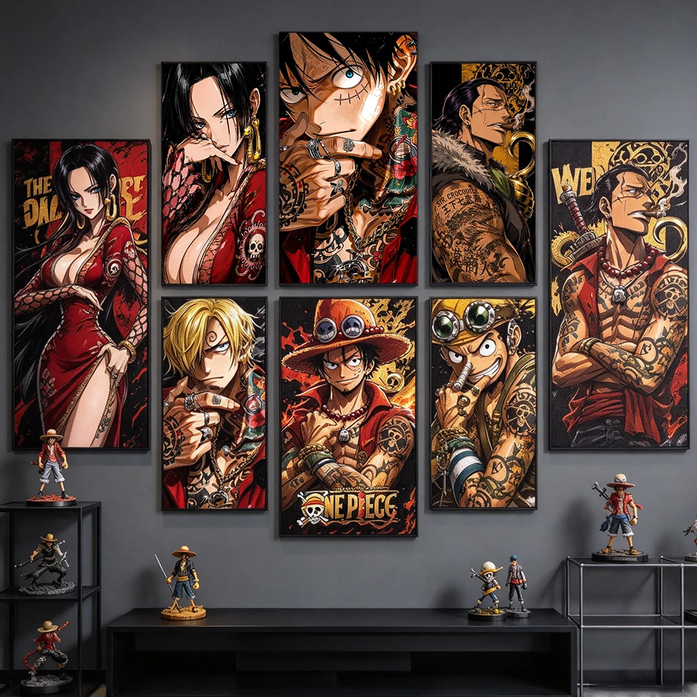 Anime Tattoo One Piece Poster Character Print Wall Art Luffy Sanji Ace Boa Hancock HD Decor Bedroom Living Room Canvas Painting