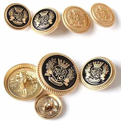 10Pcs Vintage Metal Round Buttons College Style Crown Pattern Suit Buckles Sewing Jacket Coat Garment Shank Golden Buttons