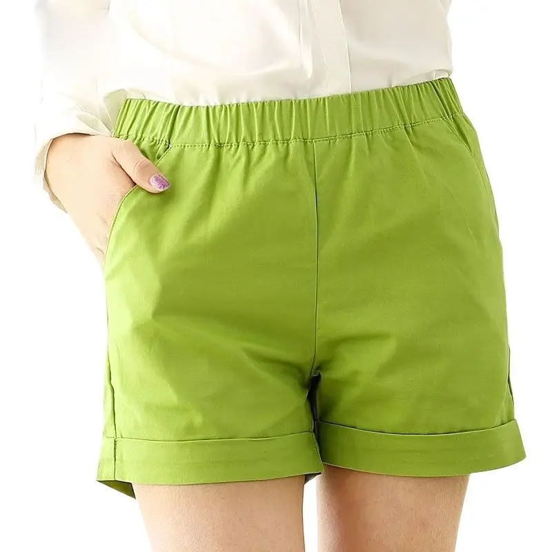 

Women Candy Color Shorts Casual Beach Loose Cotton Summer Female Capris Pants Waist Pleated Breathable Sweat Wide Leg Trousers