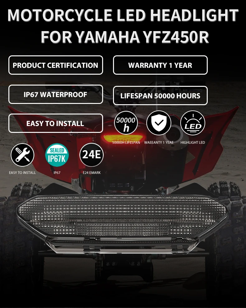 Motorcycle ATV Tail Light For Yamaha YFM700R Raptor 700 700R 700RSE YFZ450R YFZ450X 2006-2020 LED Taillight Rear Brake Lamp