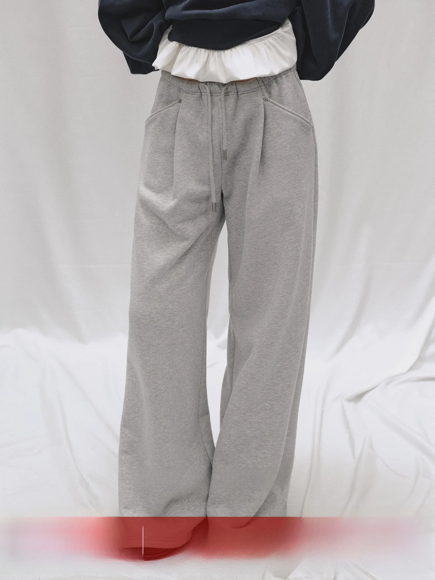 

LaluneDuCiel Women's Casual Dstring Waist Wide Leg Sweatpants ey Straight Cut Versatile Cotton Pants Comfortable Fit