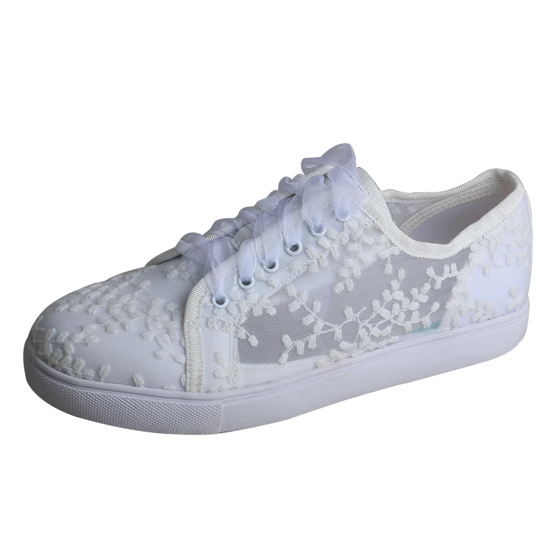 Zapatillas blancas Wedopus para mujer, zapatos planos de novia, zapatos deportivos de encaje, zapatos casuales cómodos con cordones y tacón de 2 cm