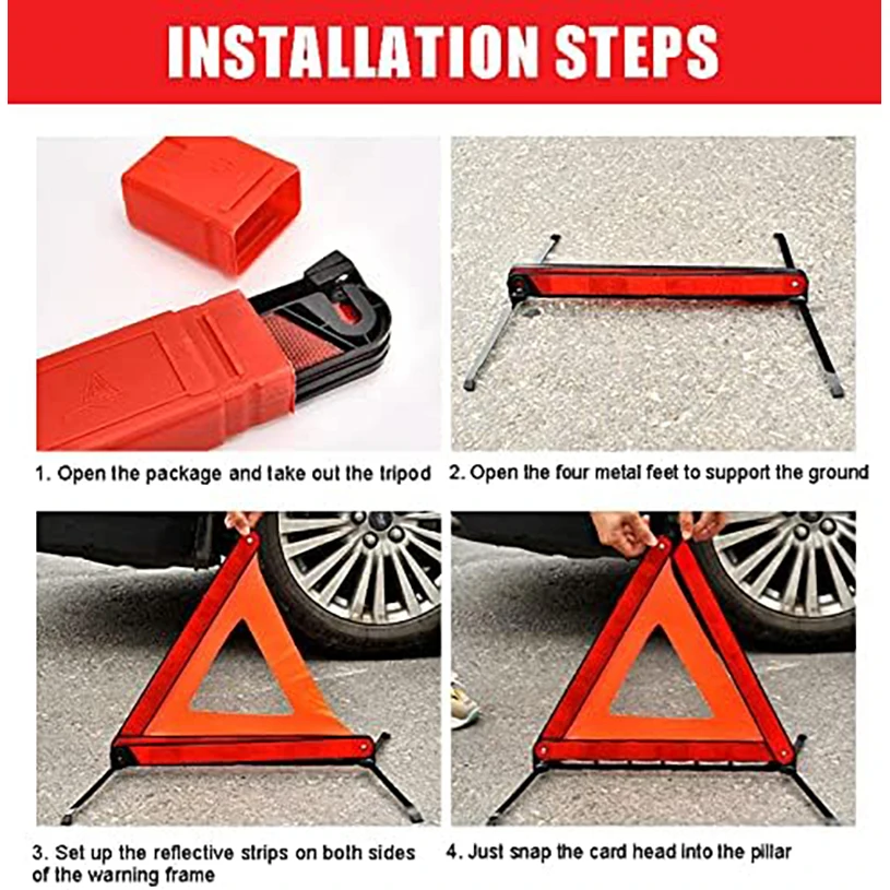 Car Emergency Breakdown Warning Triangle Red Reflective Road Safety Hazard Car Tripod Portable Foldable Stop Sign Reflector