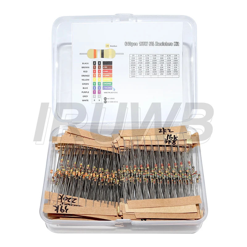 640pcs 64 Values 1R - 10MR 0.125W 1/8W 5% Carbon Film Resistors Assorted Kit Set