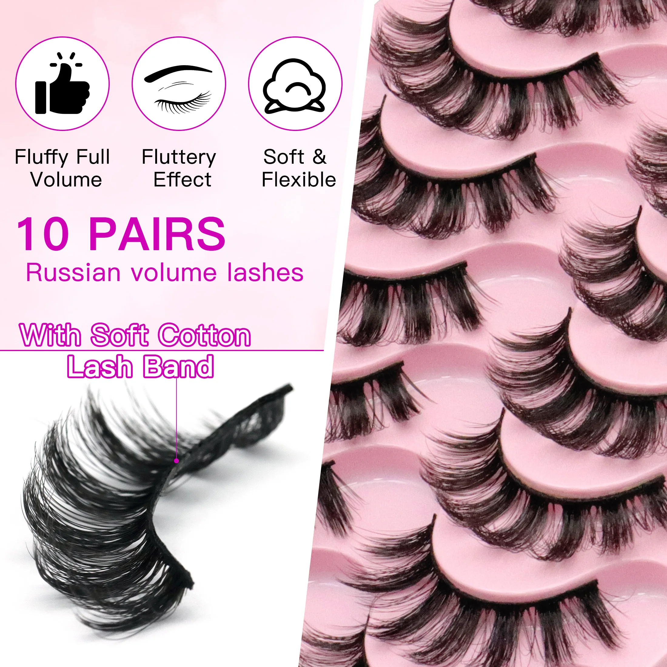 10쌍 6D 인조 속눈썹 풍성하고 부드러운 풀 두꺼운 속눈썹 연장 메이크업 인조 속눈썹 눈매 강화용