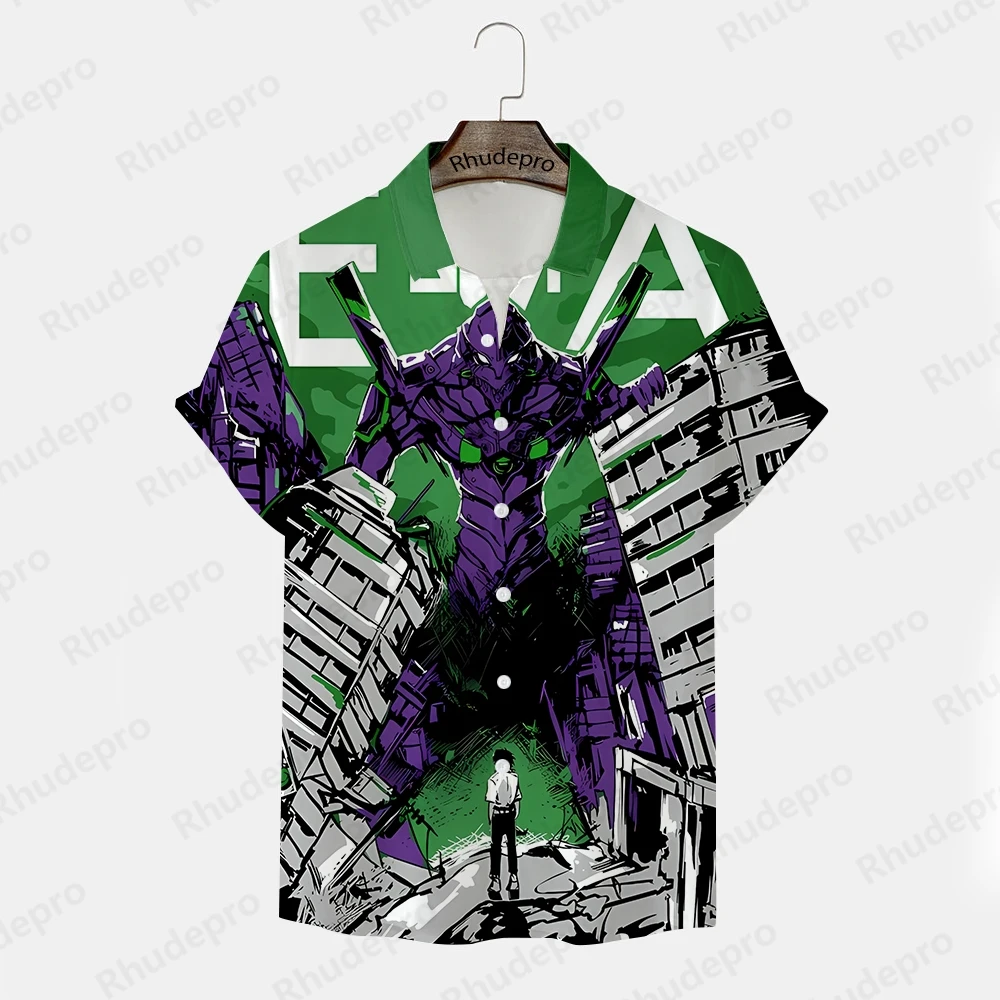 Camisa de neón de Genesis Evangelion para hombre, ropa de calle de gran tamaño, estilo Harajuku, Y2k, verano, 2024