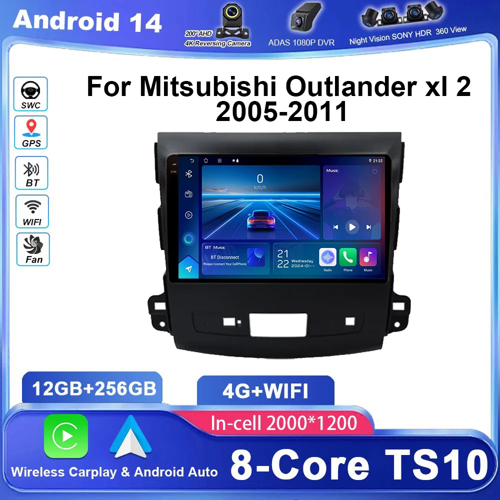 Android 15 Car Radio Stereo For Mitsubishi Outlander xl 2 2005-2011 Auto GPS Navigation Multimedia Video Player Cireless Carplay