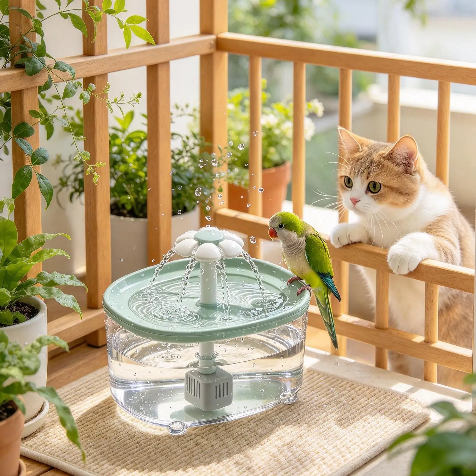 Water Fountain For Bearded Dragon USB Plug-In Electric Circulating Dispenser 1800ml Bird Bath Shower For Parakeets Cockatiels