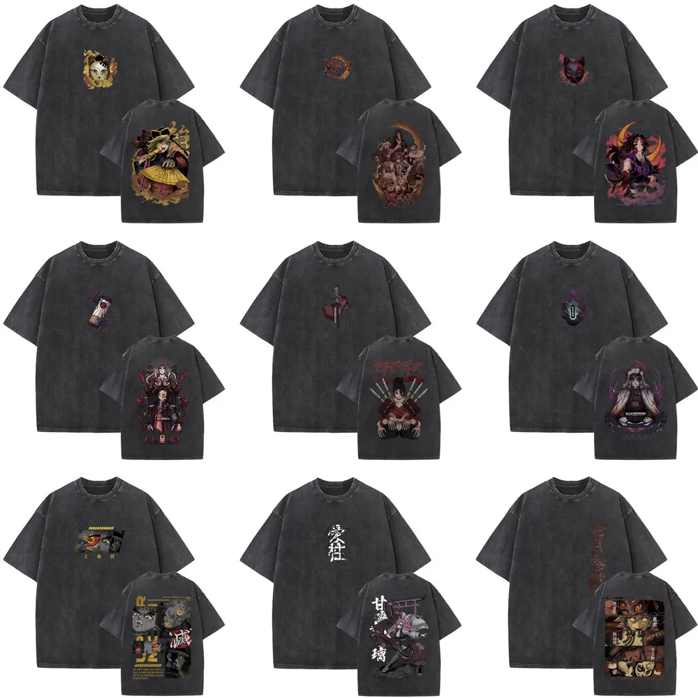 

Washed Vintage Anime Demon Slayer Graphic T-shirts Men Women Clothing Manga Casual Oversized Short Sleeve T Shirts Streetwear