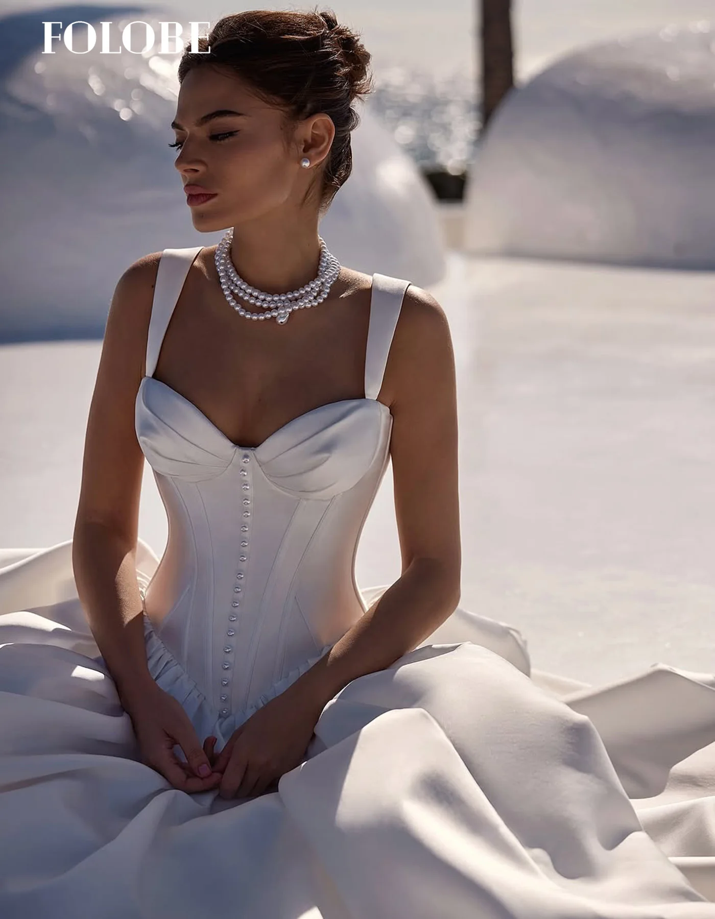 FOLOBE Sweetheart A-Line with Shiny Stain Button Pleated Wedding Dresses Sweep Train Bridal Gown vestidos de noche Customized