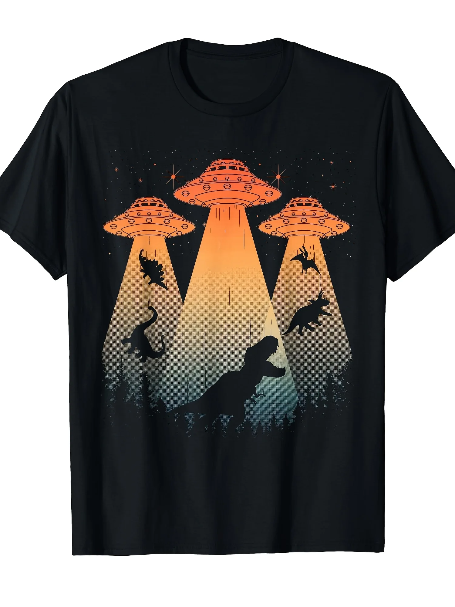 2026 Stylish Dinosaur Graphic Tee for Both Genders Featuring UFO And Alien Themes, Striking Design, Vintage Look, Easy to Wear A