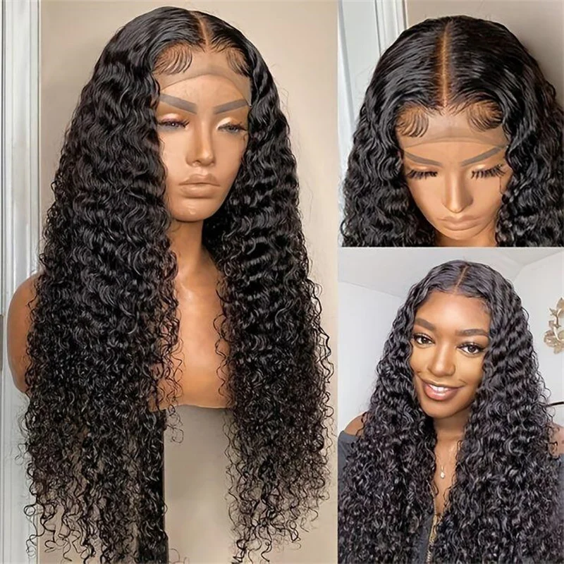 Soft 180Density Preplucked Kinky Curly Long Natural Black 26Inch Deep Lace Front Wig For Women With Baby Hair Glueless Daily