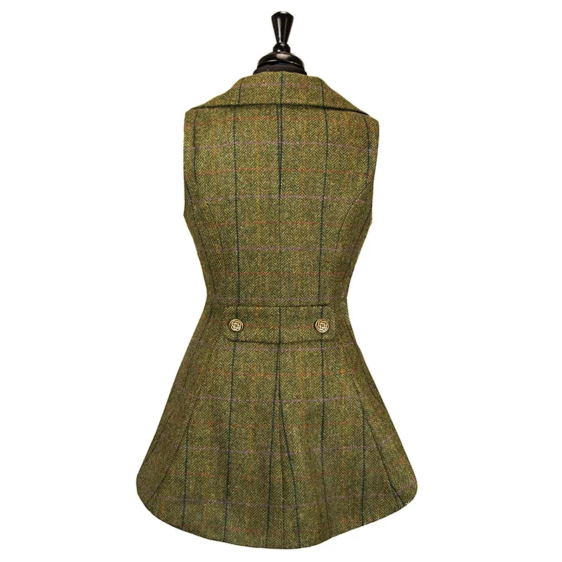 Woman’s Vest Army Green Plaid Herringbone Tweed Business Waistcoat Tailored Collar Vintage OL Waistcoat for Wedding Vest 2022