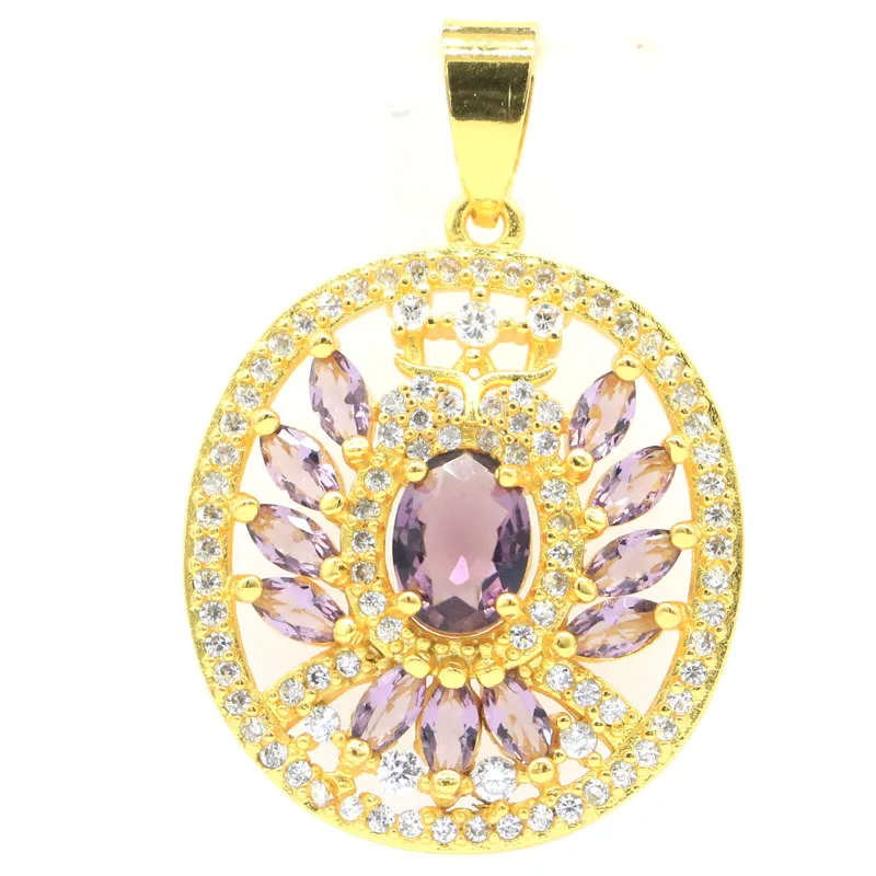 

SheCrown Купите 5, получите 1 бесплатно, 36x24 мм, великолепный фиолетовый аметист, белый CZ, женский золотой, серебряный кулон