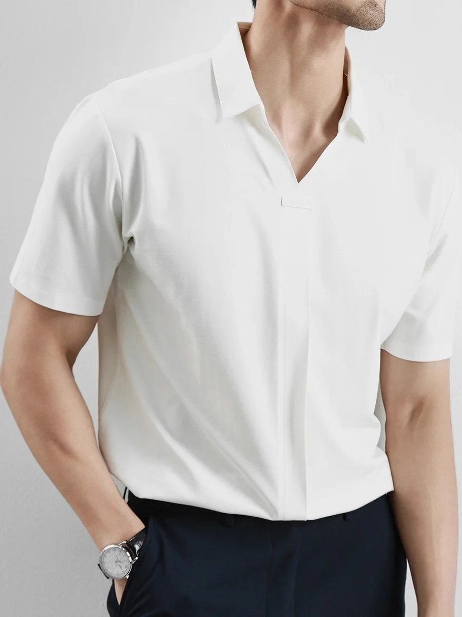 

Briti Sle V-Ne irt Men's ort Sve Summer Thin Busin Comfortable Breathable Casual High-End Collar T-irt