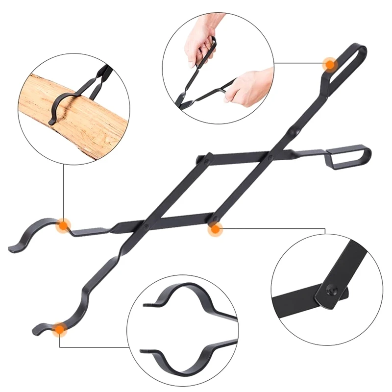 Rust Resistant Finish Firewood Tongs Fireplace Tongs For Extra Strength 26In Log Wood For Up 12Inch Thick Logs,Black