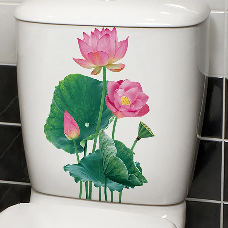 Exquisite Hand-Painted Lotus Leaf Lotus Cartoon Toilet Seat Stickers Home Decor Wall Decal Self Adhesive