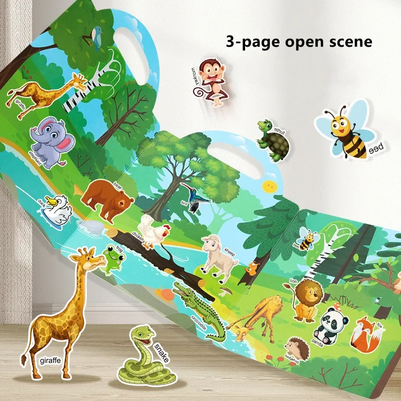 Children Reusable Sticker Book DIY Puzzle Wholesale Early Educational Concentration Cultivation Animal Dinosaur kid Stickers toy