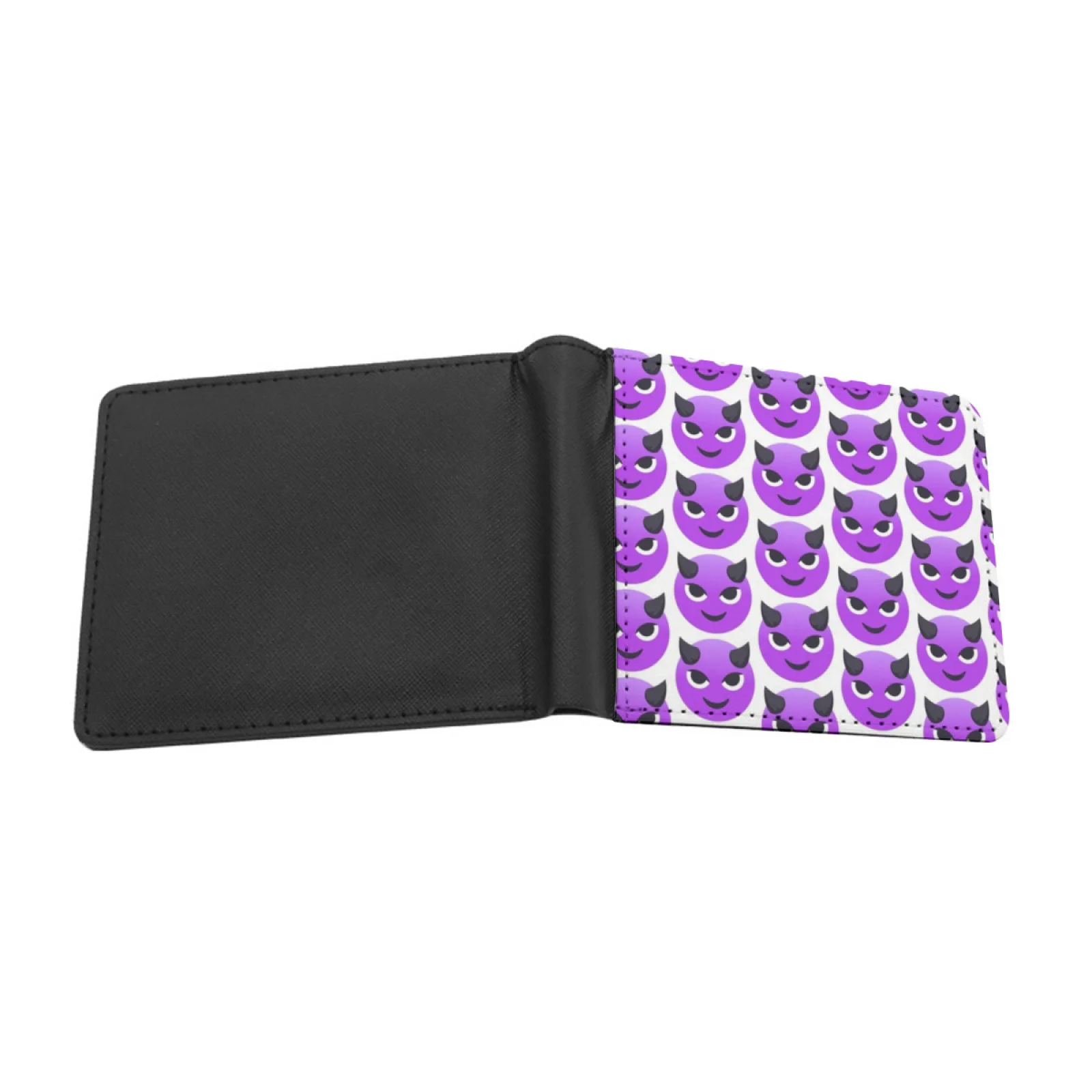 Joypixels ? Devil Personalized Men's Leather Wallet Credit Card Pouch Purse Joypixels Face Devil Purple Horn Horns Demon Evil