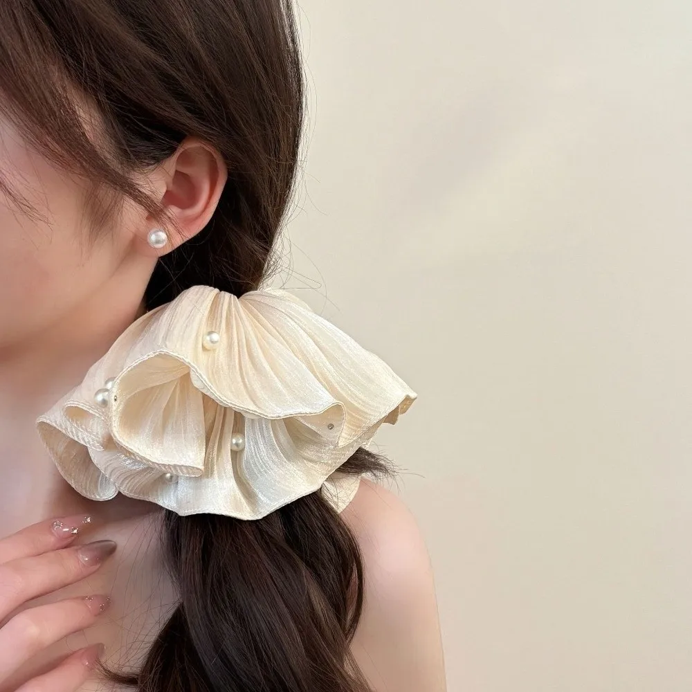 

Imitation Pearl Imitation Pearl Headband with Pleated Texture Flowing Gauze Mesh Headband Super Fairy Floral Hair Rope Girls