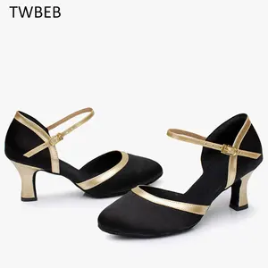 Lateinische Frau Seidentanzschuhe moderne Salon Pole Tanzschuhe Ladies Salsa Tango mittelschwerer Finger Finger Lateinische Schuhe für Mädchen 10 Hauptverkäufe geschlossene Tanzschuhe - №8