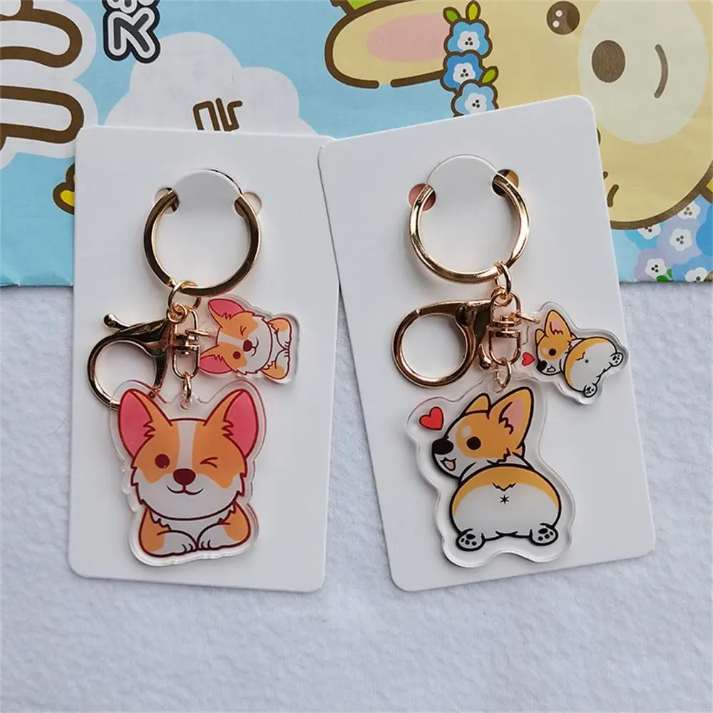 Women Man Transparent Corgi Key Chain Acrylic Double-Sided Dog Key Ring Cartoon Lovely Dog Pendants Jewelry Gift