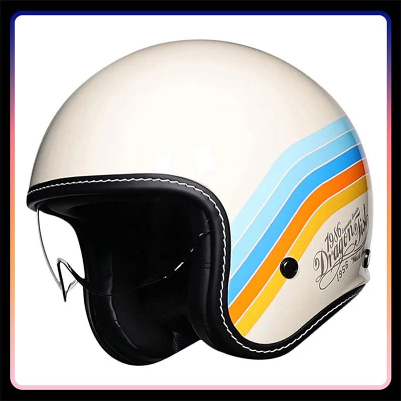 Adult Motorcycle Open Face Helmet HD Visor Cafe Racer Cruiser DOT Approved Jet Helmet Scooter Moped Pilot Vintage 3/4 Half Helm