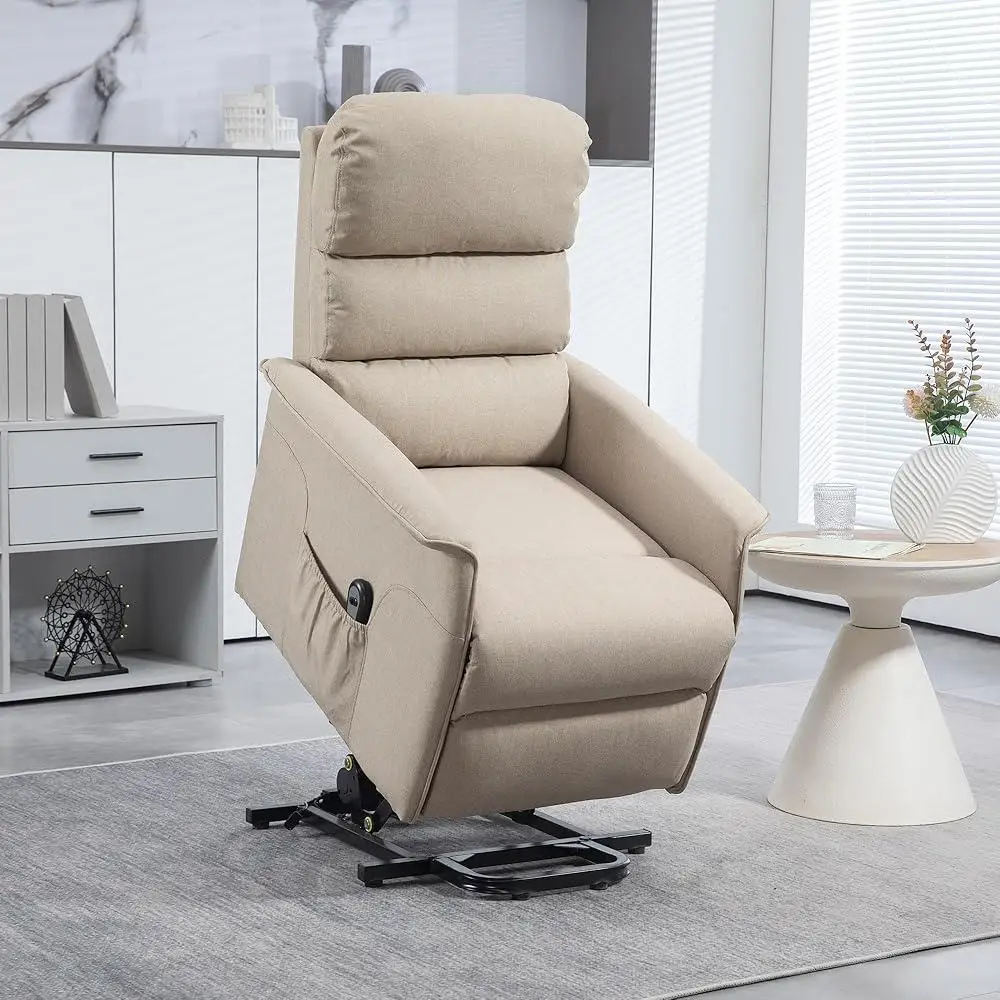 Power Lift Recliner Chair Elderly Remote Control Easy Assembly Comfortable Fabric Reclining Sofa with Side Pockets and Footrest