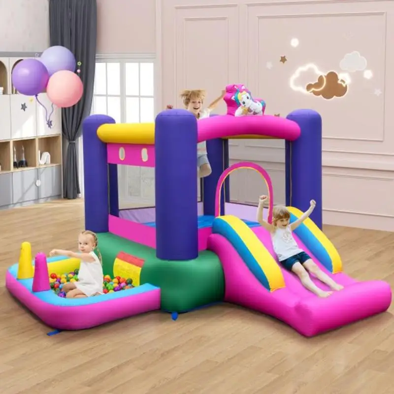 

Inflatable Bounce House with Slide Splash Pool and Ring Tossing Games Without Blower