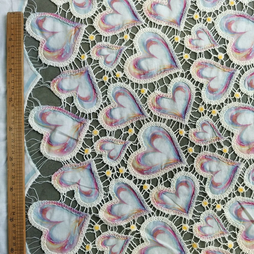 

New 100% cotton laser neon heart and flower embroidery hollow fabric for women's children's clothing, decor, designer fabrics