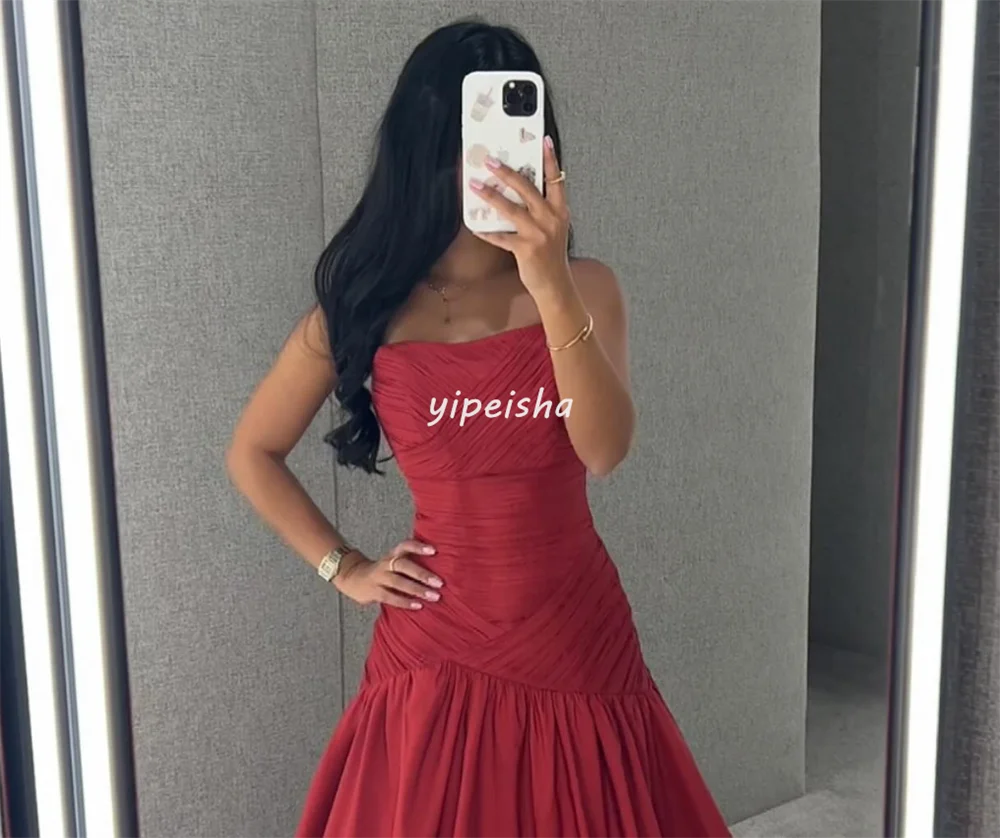 Customized Modern Style Sizes Available Pleat Ruched Draped A-line Strapless Long Dresses Bespoke Occasion Dresses Elegant Exqui