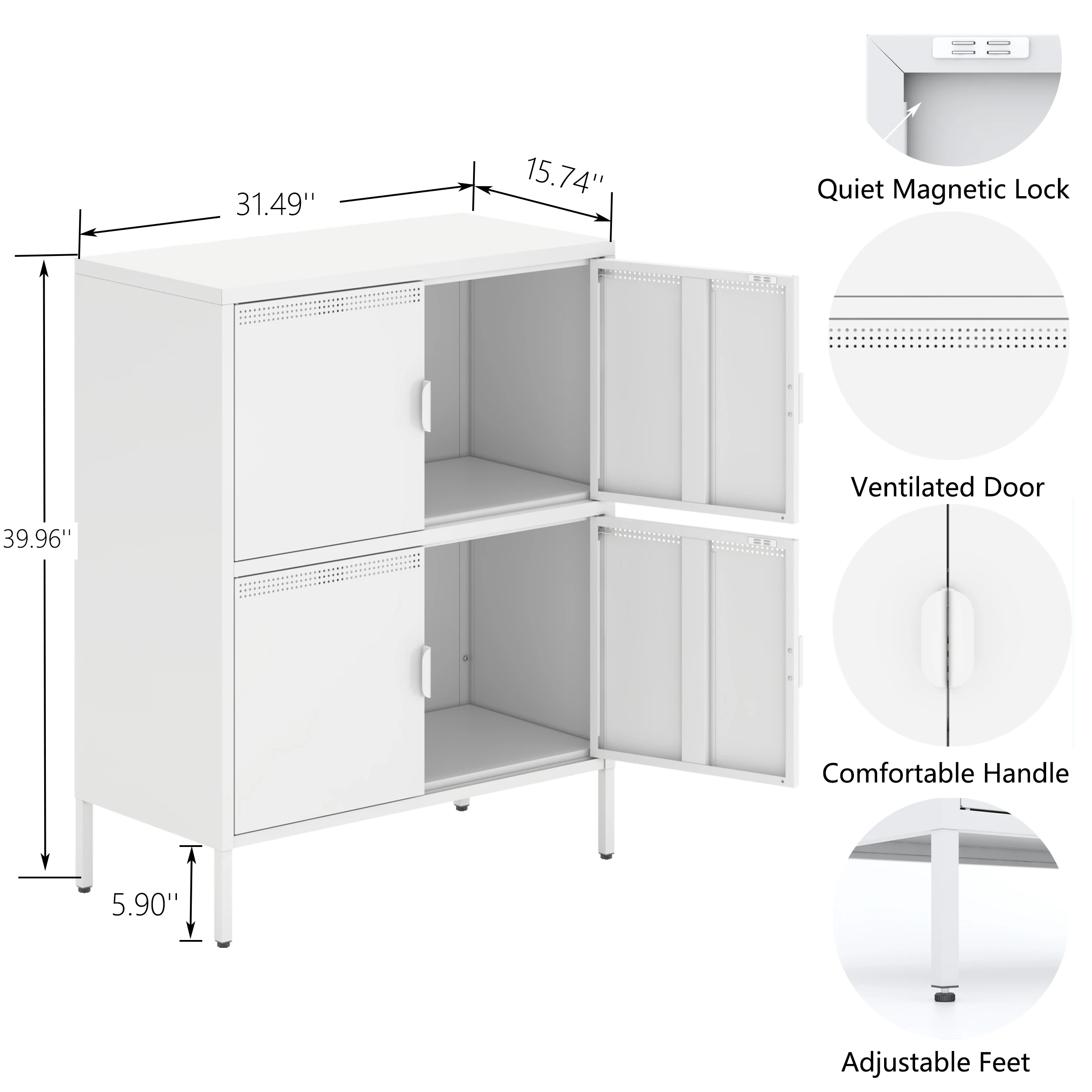 [Flash Sale]80x40x101.5CM 4 Door Metal Accent Storage Cabinet for Home Office School Garage White/Green/Pink[US-Stock]