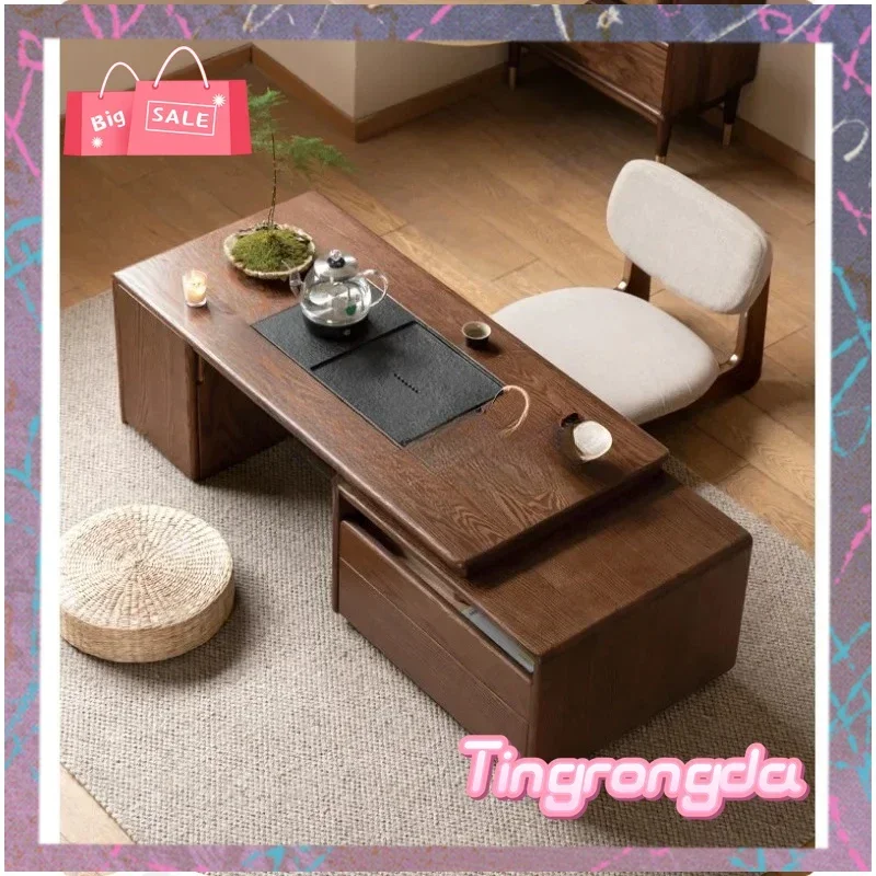 

AASolid Wood Retractable Coffee Table Oak Kung Fu Tea Table Living Room New Chinese Tea Table Integrated