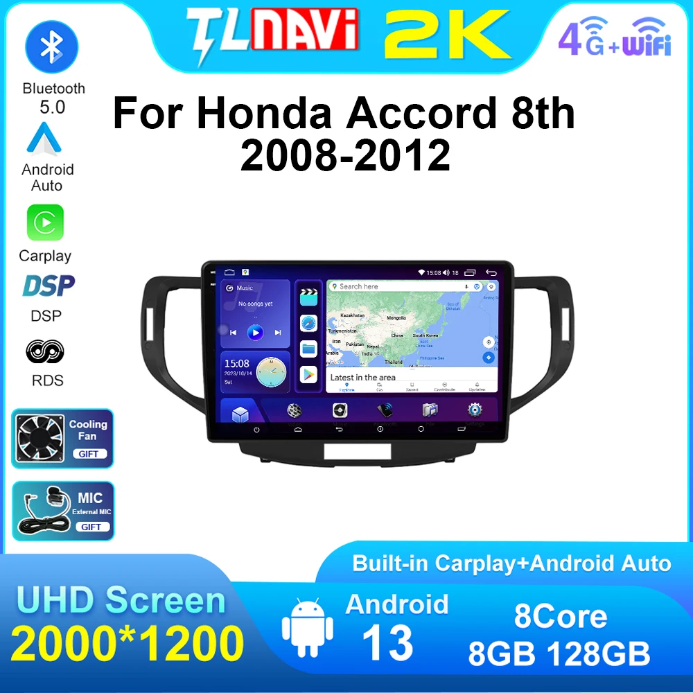 Wireless Carplay For Honda Accord8 Euro Edition 2008 - 2012 Car Radio Multimedia Video Player Navigation GPS Android Auto