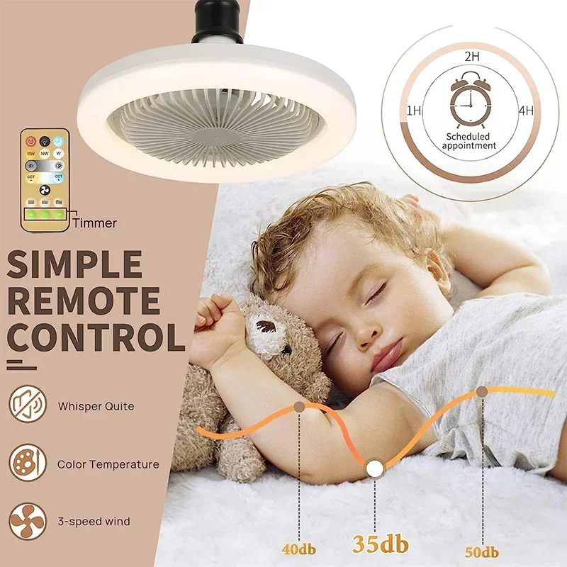 3In1 Ceiling Fan With Lighting  Intelligent Remote Control For Bedroom Living Home Silent AC85-265V Lamp E27 Converter Base With