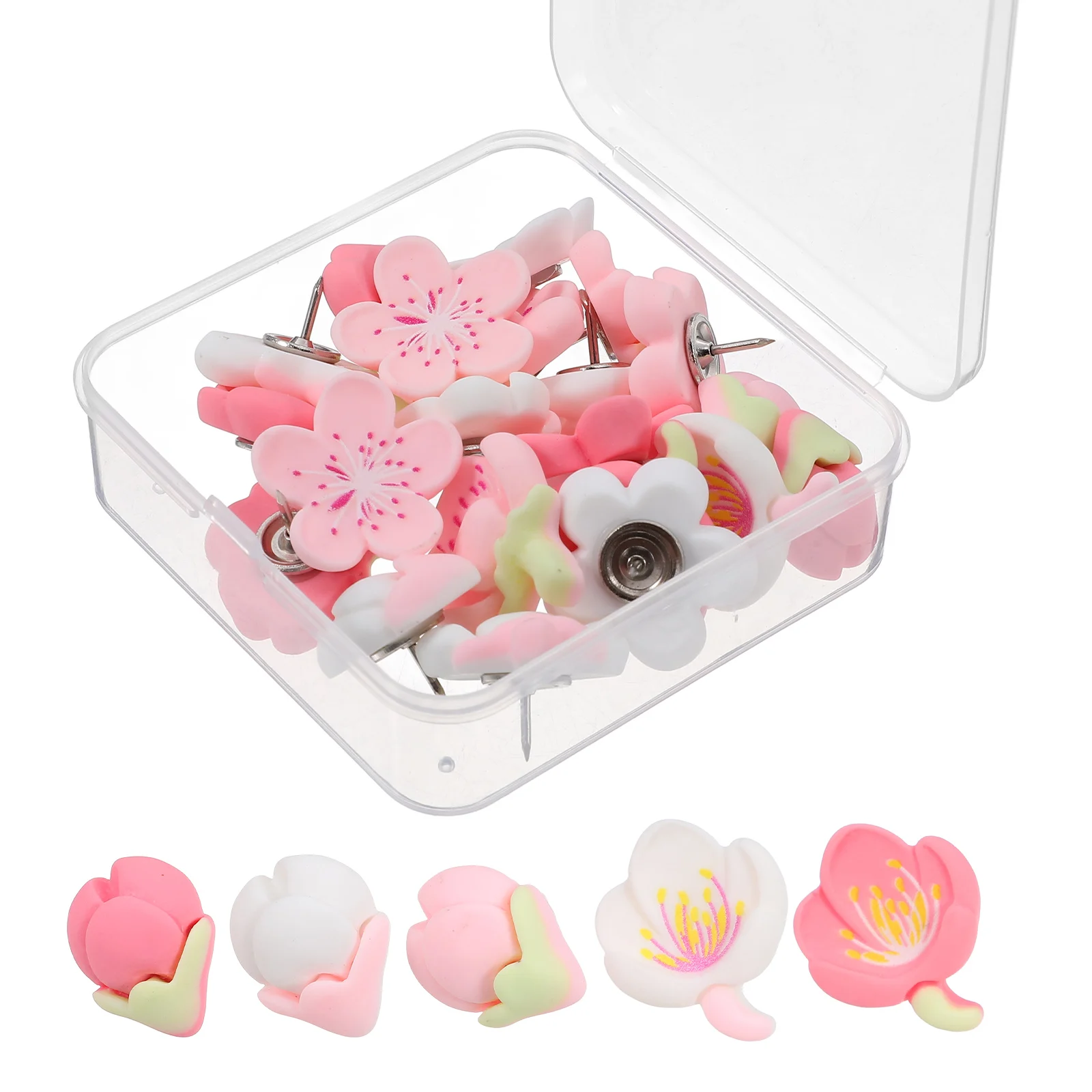 

20 Pcs Peach Blossom Thumbtacks Cute Flower Push Pins for Bulletin Board Wall Decoration Craft Supplies Resin Material