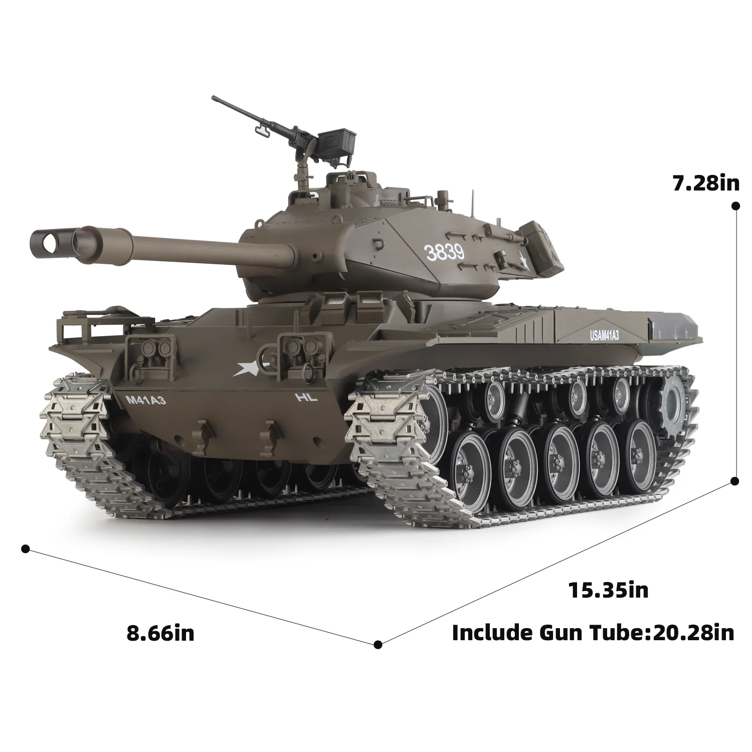 Heng Long rc ถัง 1/16 U.S. M41A3 Walker Bulldog ถัง (โลหะเคลือบยาง Track & Road ล้อ) (360 ° ป้อมปืนหมุน)